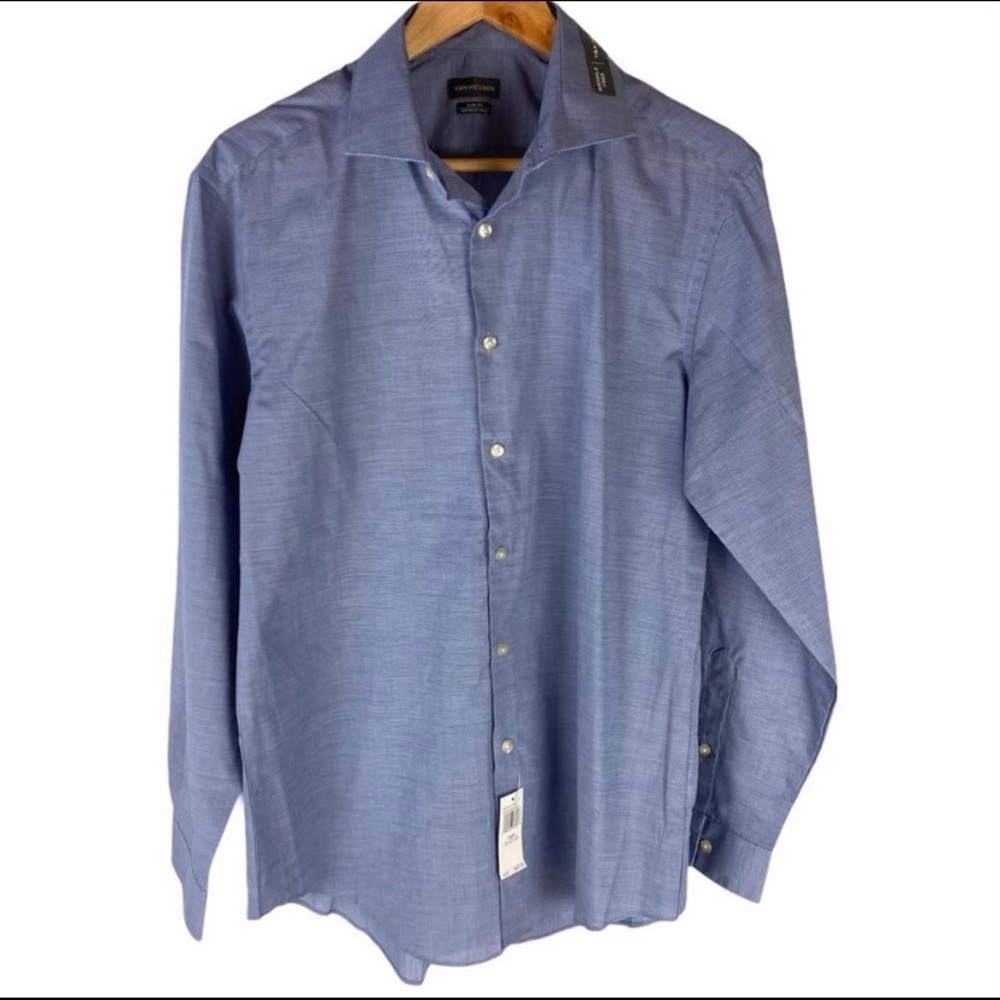 NWT VAN HEUSEN Blue Slim Fit Button Down Shirt | L